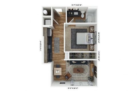 a stylized floor plan with a bedroom and a living room at Livano at Town Madison, Madison